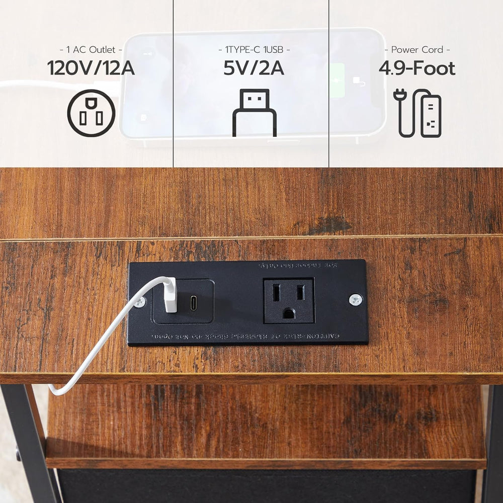 HOOBRO End Table with Charging Station, Narrow Side Table, Nightstand with 2 ...