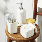 4-Pieces Bathroom Accessory Set Hight Quality Polyresin Ensemble-Lotion Dispenser/Toothbrush Holder/Cotton Jar/Soap Dish, Cream Color