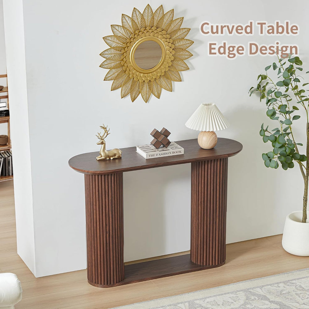 AVZEAR Fluted Entryway Console Table with Storage Shelf, Oval Curved Mid Cent...