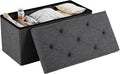 Sweetcrispy 30in Foldable Storage Ottoman Bench, End of Bed Foot Rest Stools Ottoman Storage Chest with Padded Seat for Bedroom, Living Room, Holds up to 660 lb, Modern Grey