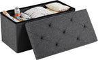 Sweetcrispy 30in Foldable Storage Ottoman Bench, End of Bed Foot Rest Stools Ottoman Storage Chest with Padded Seat for Bedroom, Living Room, Holds up to 660 lb, Modern Grey