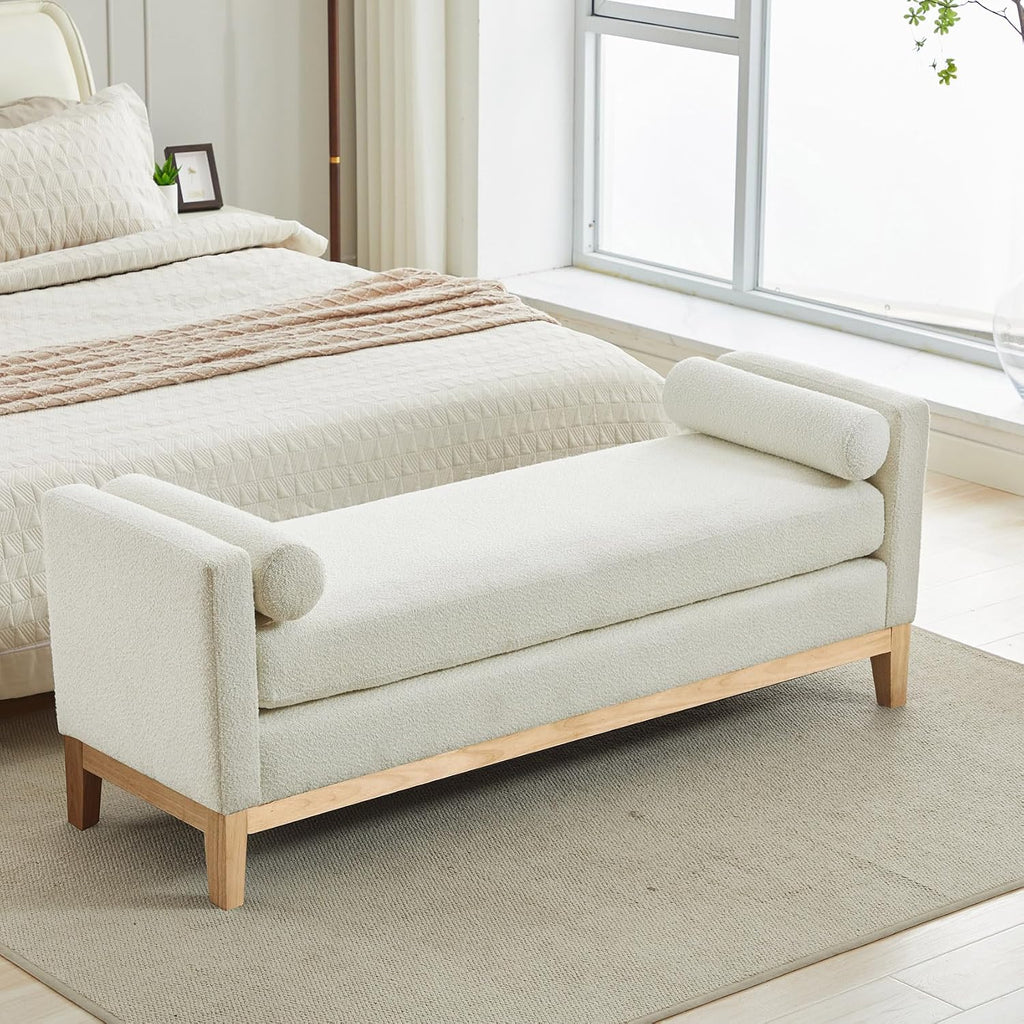 66.34" End of Bed Bench Boucle Fabric Long King Size Bench, White. | Entryway Bench Ottoman Upholstered Extra Long Seat for Bedroom, Entryway, Hallway, Cloakroom, Window Bench.