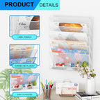 Wall File Organizer Holder Mesh Hanging Paper Document Holder,Vertical 6 Pocket Tier for Office Home, White