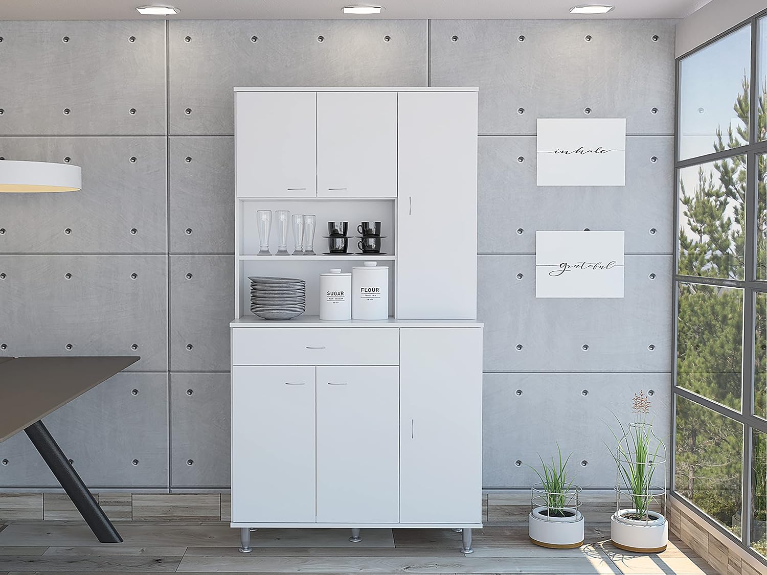 1 Shelf 1 Drawer Pantry Cabinet White
