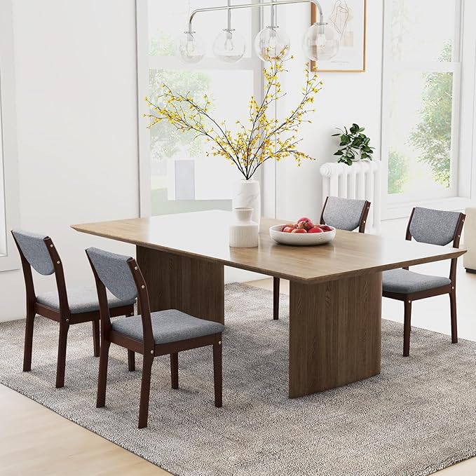 GOFLAME Wood Dining Chairs Set of 2, Linen Fabric Upholstered Kitchen Side Chairs with Padded Seat & Back, Rubber Wood Legs, Farmhouse Armless Dining Room Chairs for Living Room Restaurant