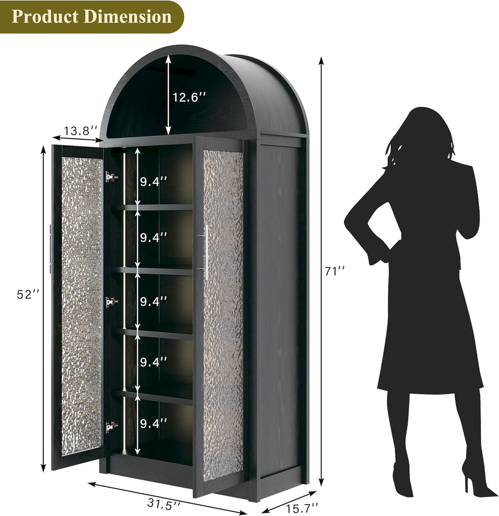 HUAHUU Arched Kitchen Pantry Cabinet, 71" Tall Pantry Storage Cabinet wi...