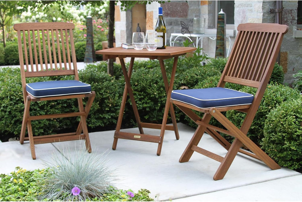 Outdoor Interiors Eucalyptus Wood 3-Piece Square Foldable Bistro Outdoor Furn...