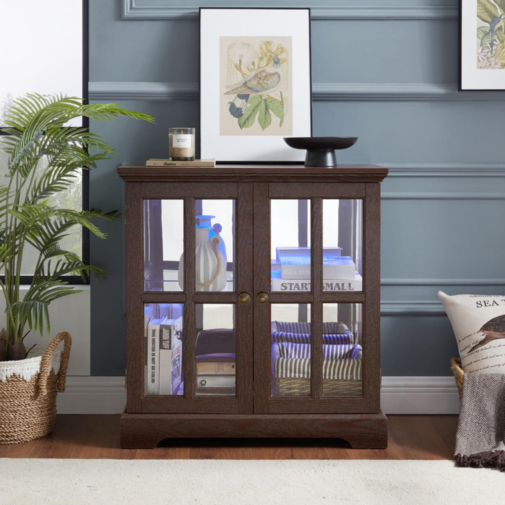 32" H LED Accent Curio Cabinet with 7 Color Lights for Collectibles, Mod...
