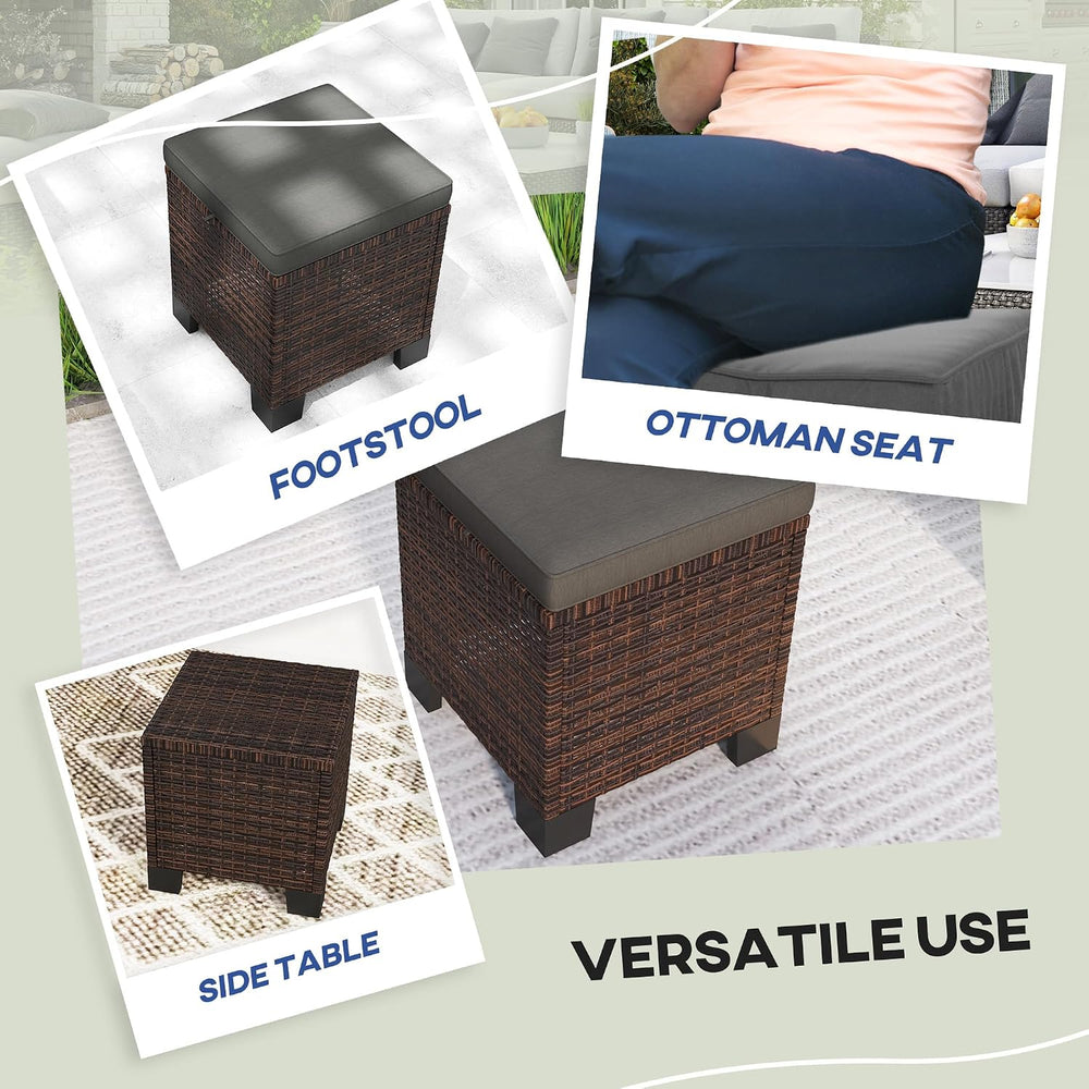 Outsunny 2 Pieces Outdoor Patio Ottomans, All Weather Wicker Footstools with ...