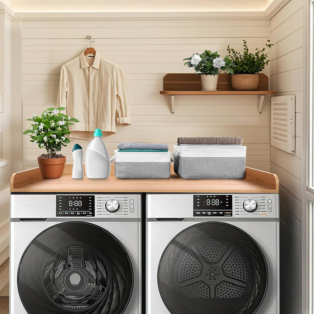 Washer Dryer Countertop with 2 Pack Storage Baskets, Wood Washer and Dryer Countertop with Non-Slip Pads/Edge Rails for Laundry Room Storage and Organization, 27.5" W x 54" L(Dark Woodcolor)