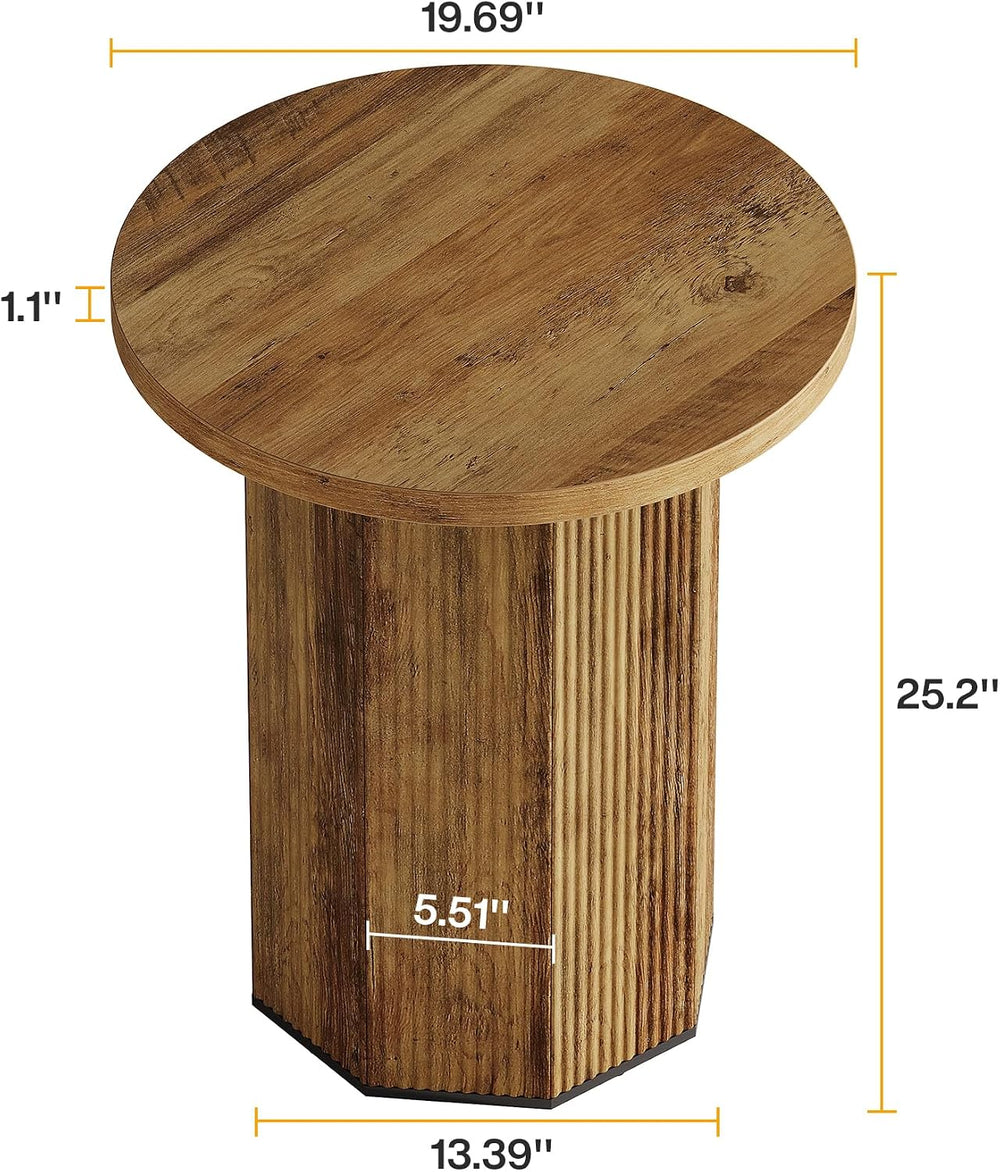 Tribesigns Round End Table, Farmhouse Fluted Side Table with Pedestal Base, W...