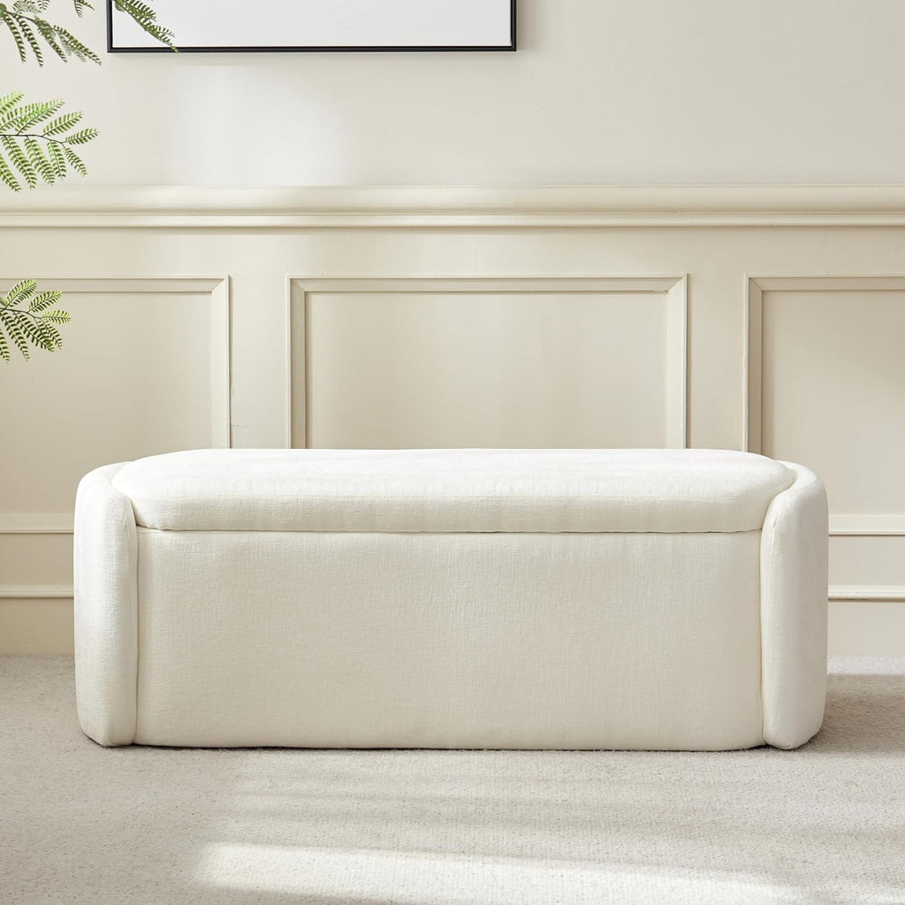 VKNOW Storage Bench, Upholstered Storage Ottoman Bench with Hinge, Cream | Ot...