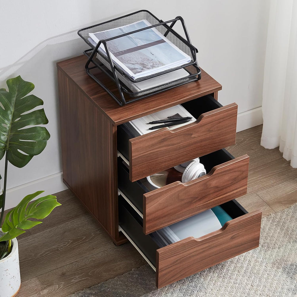 Farini Wood File Cabinet for Home Office,Under Desk 3 Drawer Mobile File Cabi...
