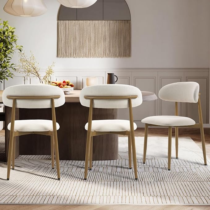 UVV Dining Chairs Set of 6, Metal Kitchen Chairs with Modern Fabric Upholstered for Dining Room, Beige