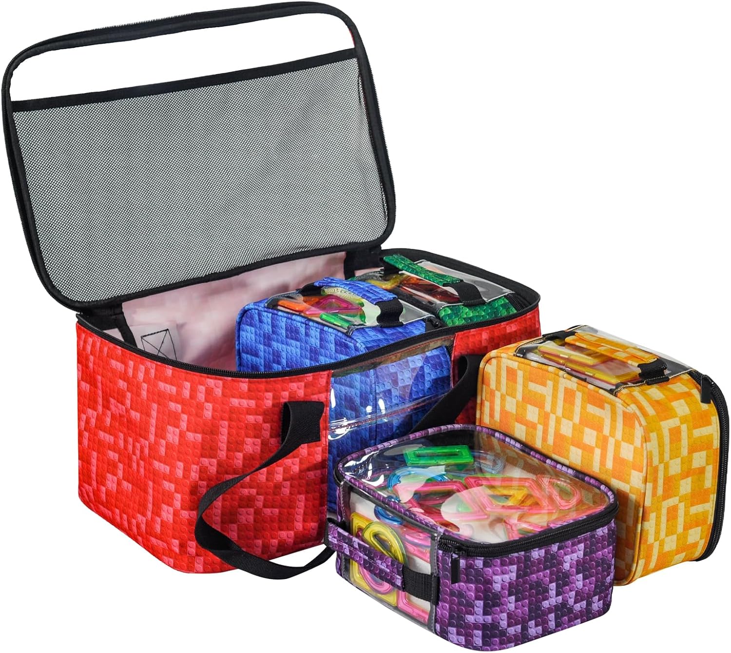 5-Pack Magnetic Tiles Storage Bags Set,Toy Organizer Case,Multifunction Portable Travel Magnetic Tile bag with Visible Top for Building Blocks,Toy Bricks,Puzzles,Board Game