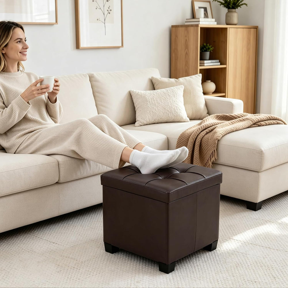 CAROLMADE 17.7" Square Storage Ottoman with Coffee Table