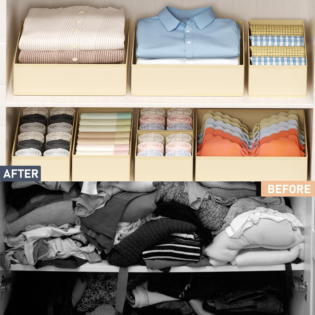 DIMJ Drawer Organizer Clothes - 18 Pack Closet Drawer Organizer Bins for Baby Clothes Storage, Fabric Dresser Organizer for Nursery Bedroom, Foldable Small Drawer Dividers for Underwear Socks
