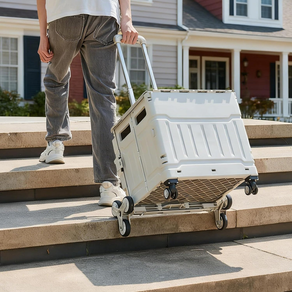 Utility Cart Teacher Cart with Stair Climbing Wheels Foldable Shopping Cart, with Telescopic Handle, Ideal for Outdoor Home Use and Teacher/Student Book Storage. (Gray, Large)
