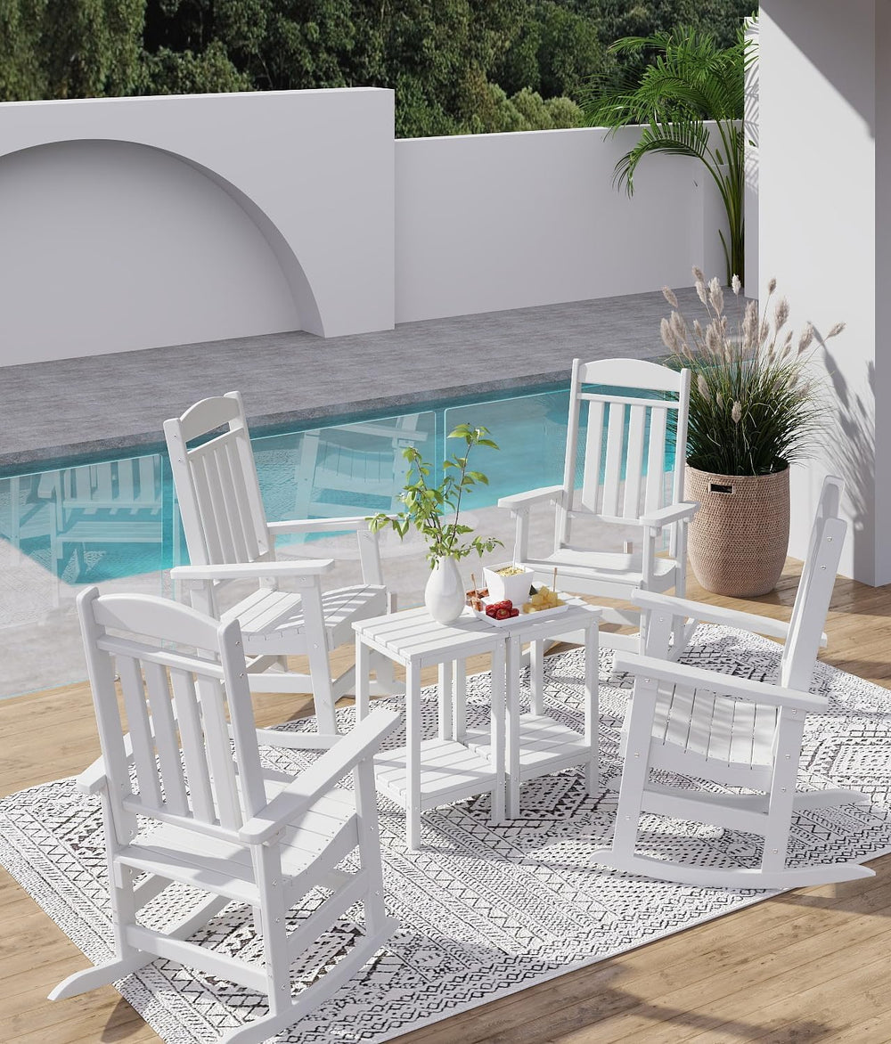 FOOWIN 3-Piece Outdoor Rocking Chairs Set, High Back Patio Rocker with Side T...