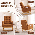 Nursery Rocking Chair,Rubber Wood Base Glider Rocking Chair with Adjustable Footrest and Side Pocket,Teddy Fleece Glider Rocker for Living Room, Bedroom (Teddy Fleece, Caramel)