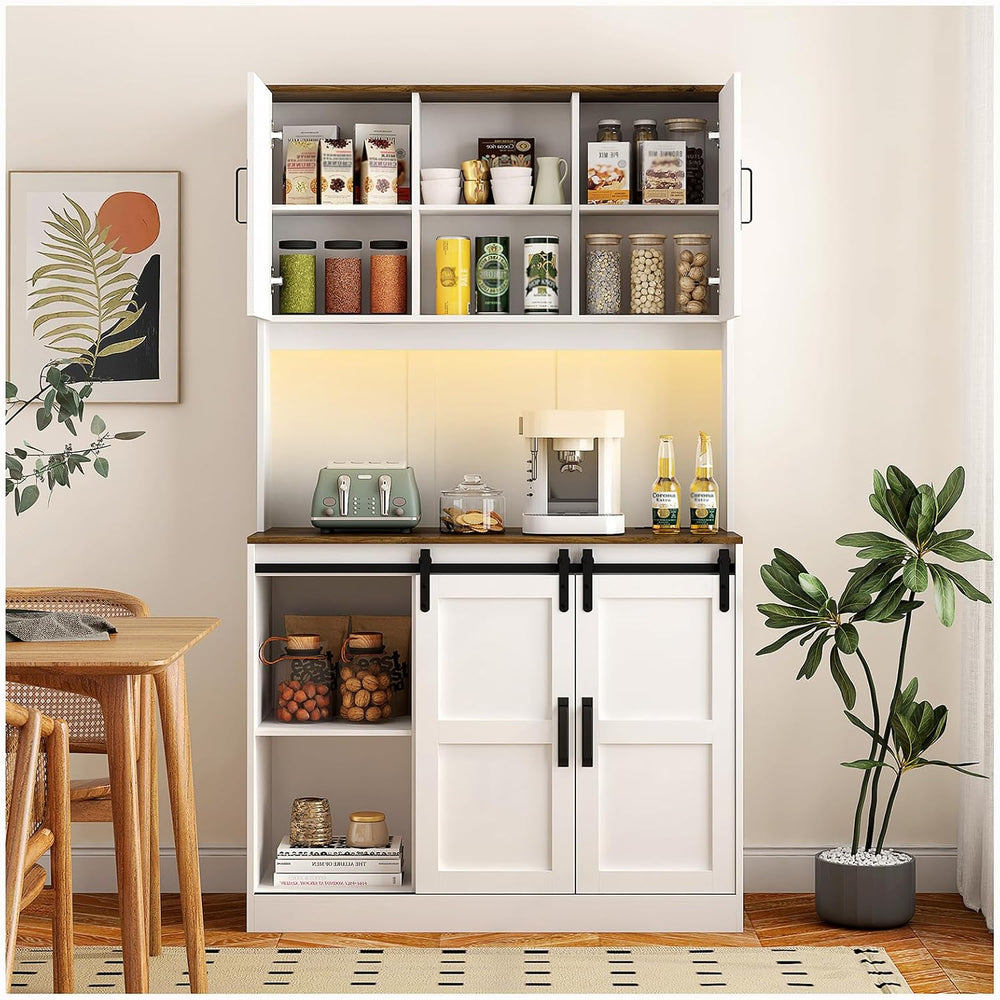 74" High Kitchen Pantry Cabinet, Large Kitchen Buffet with U+B Charging ...