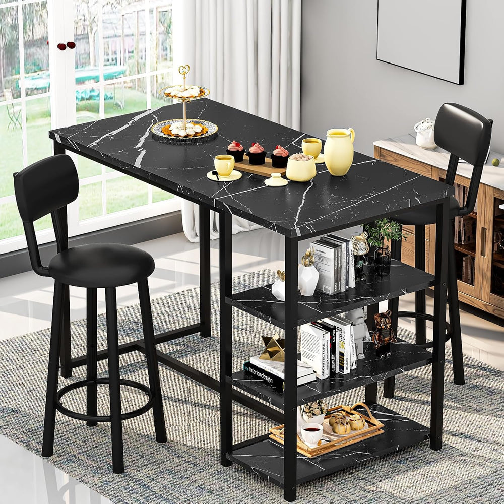 Recaceik Pub Dining Table Set for 2, Table and Bar Stools with 3 Storage Shel...