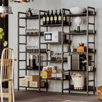 IRONCK Triple Wide 5-Tier Bookshelf with Metal Frame, Vintage Black | Back Panels Prevent Items from Falling, Sturdy Metal Frame Construction, Suitable for Living Room, Home Office