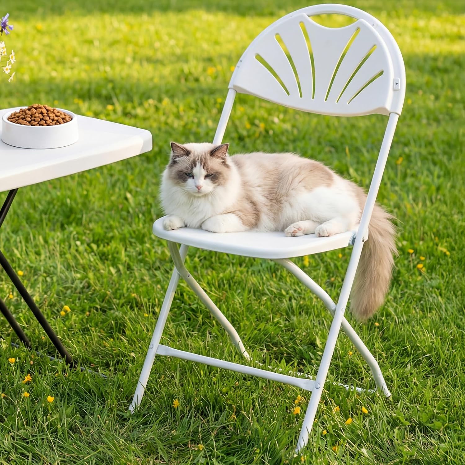 Folding Chair 2 Pack, Portable Foldable Chair with Ergonomic Design Back&Seat, Plastic Chairs for Party Wedding Dinning Indoor&Outdoor Use, Metal Frame Supports up to 350lbs, White