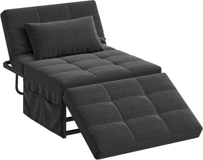 WLIVE Folding Ottoman Bed, 4-in-1 Multi-Function, Convertible Sofa Bed Foot Rest with Adjustable Back for Living Room, Dark Grey