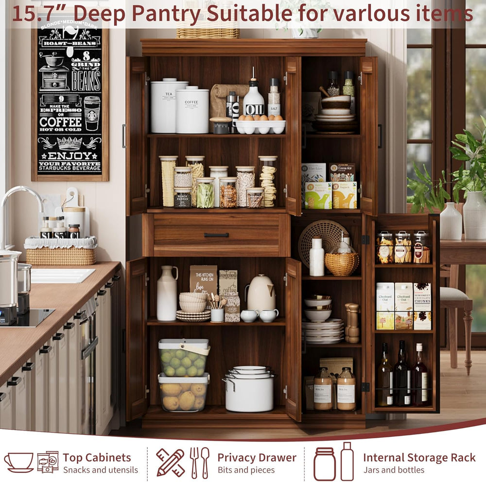 Garvee 70" Tall Kitchen Pantry Storage Cabinet, Modern Kitchen Hutch Cab...