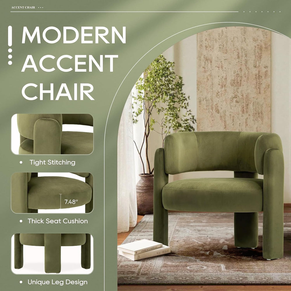 COLAMY Modern Velvet Accent Chair Set of 2, Upholstered Barrel Chairs, Comfy ...