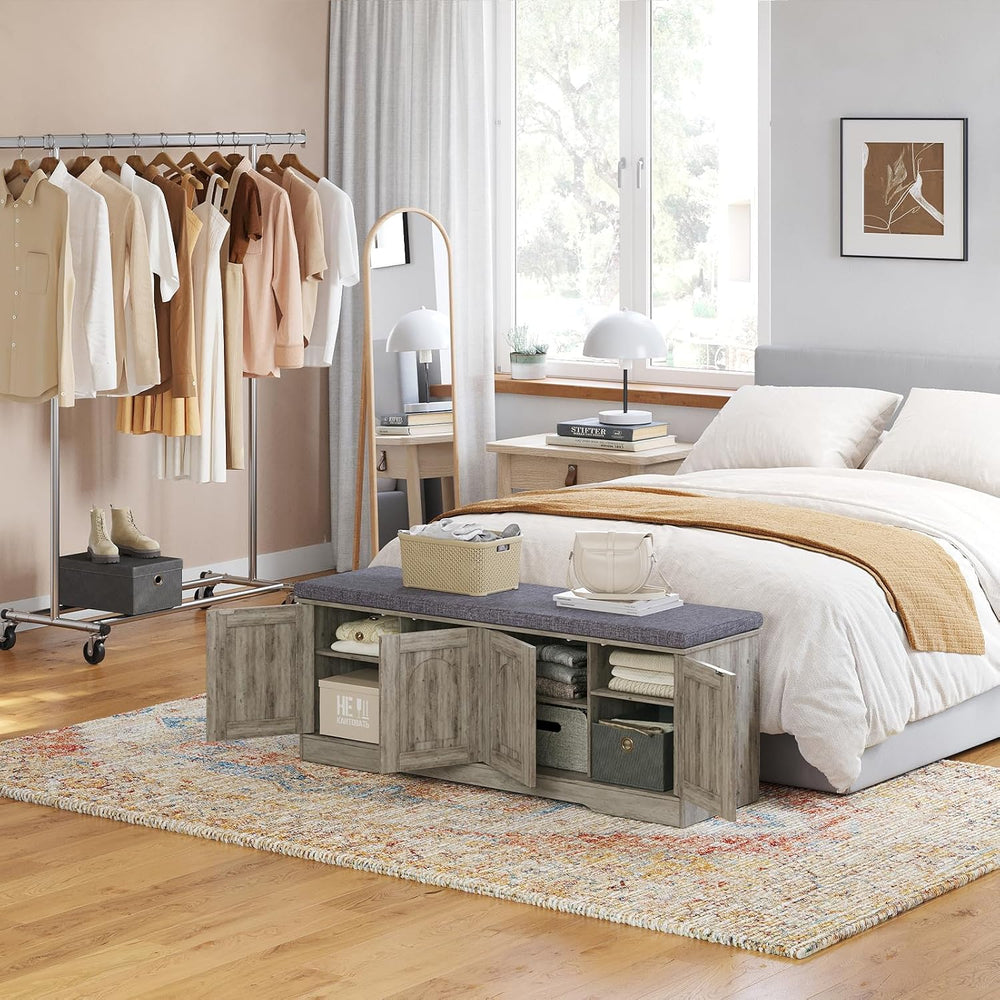 DINZI LVJ Shoe Bench, Entryway Storage Bench with Doors, Cushion, 2-Tier Shoe...