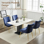Velvet Dining Chairs Set of 6 Gold Legs,Upholstered Velvet Accent Chairs, Pleated Back Design & Gold Pull Handle, Mid Century Modern Chairs for Dining/Kitchen/Living Room,Blue
