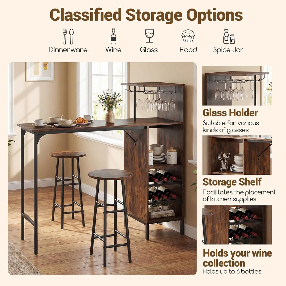 Giantex 3 Pieces Bar Table and Stools Set, Bistro Table Set with Glass Holder...