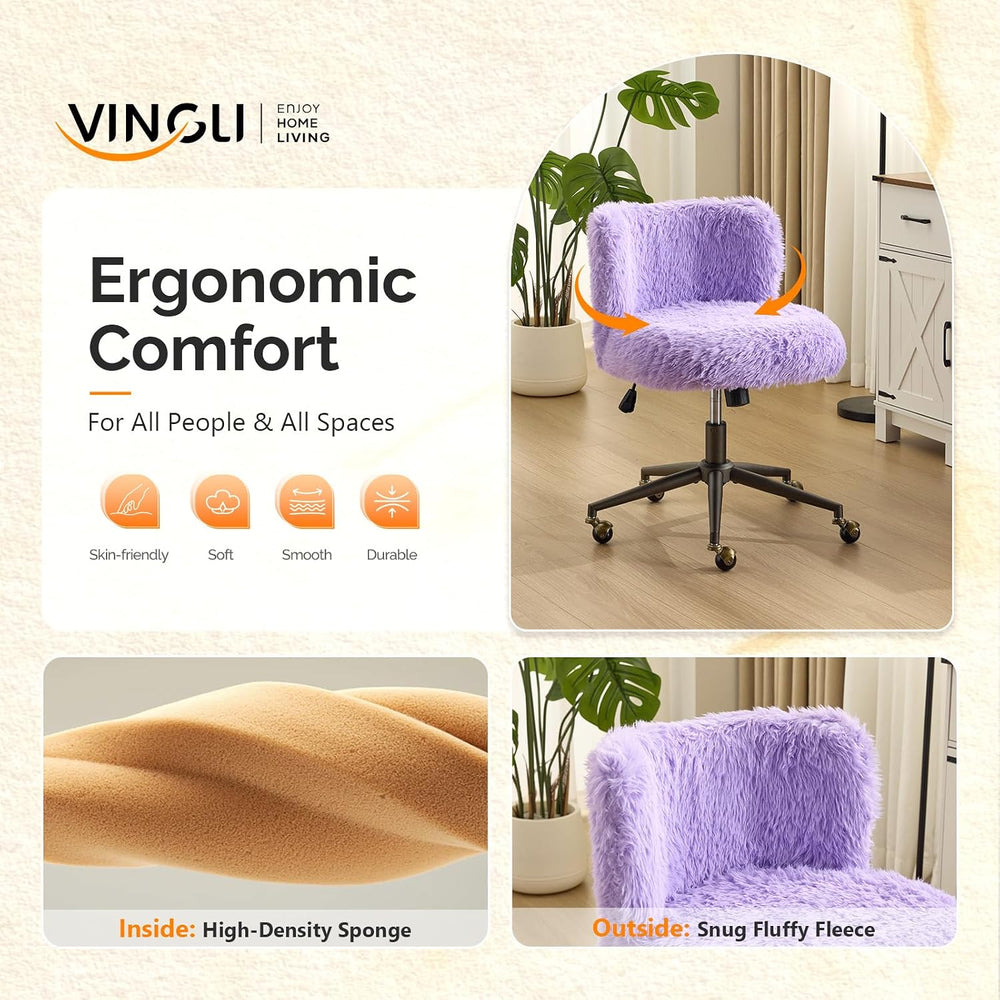 VINGLI Plush Upholstery Vanity Desk Chair with Curved Back & 90-102° Tilt...