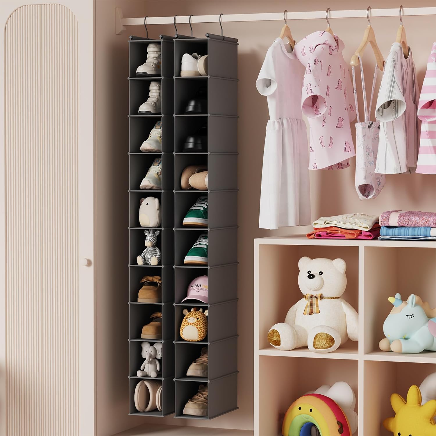 MAX Houser 10-Shelf Hanging Shoe Shelf Organizer, Hanging Shoe Storage for Closet (Grey)