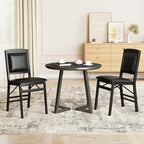 Giantex Folding Dining Chairs Set of 2, Black Wood Kitchen Chair w/Padded Seat, Solid Wood Frame, Max Load 400 Lbs, No Assembly, Easy to Store Foldable Wooden Dining Chairs for Apartment, Small Space