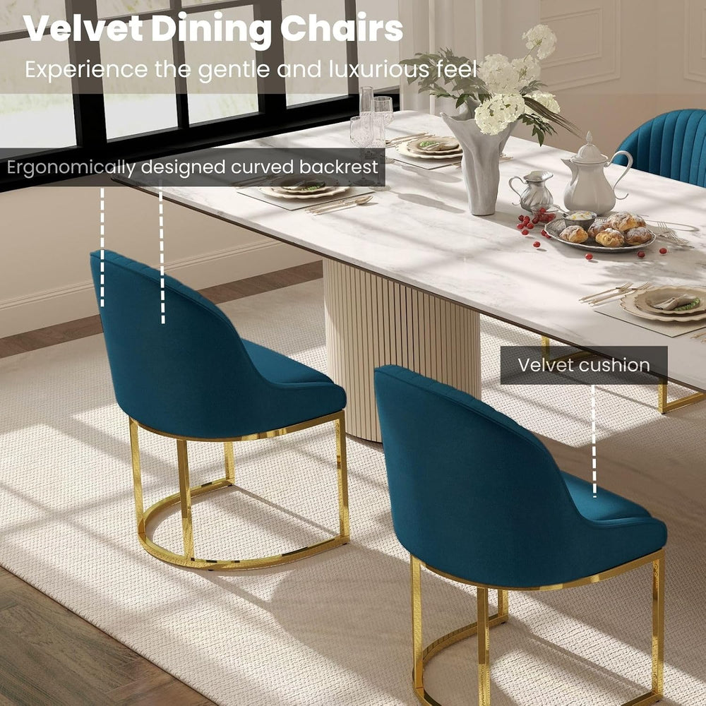 Velvet Dining Chairs Set of 4, Modern Dinning Room Chairs with Golden Metal F...