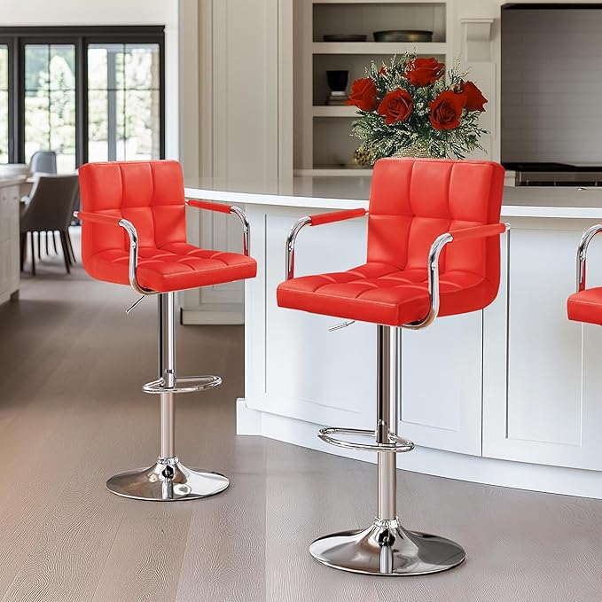 Yaheetech Bar Stools Set of 2, PU Leather Adjustable Swivel Barstools, Hydrau...