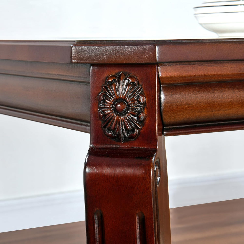 Rectangular Glass Dining Table 59” with Cherry Veneer Frame and Solid Wood Le...