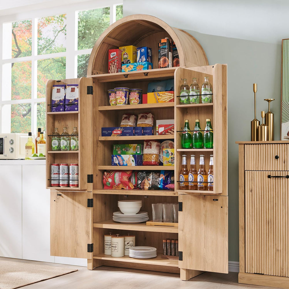 IFGET 71" Tall Arched Kitchen Pantry, Modern Fluted Storage Cabinet,Natu...