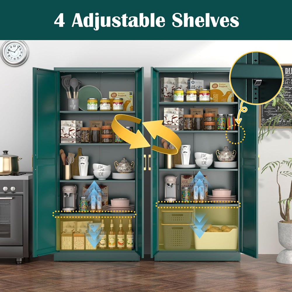 SteeLoong Kitchen Pantry Cabinet,71”Green Metal Pantry Storage Cabinets with ...