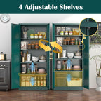 SteeLoong Kitchen Pantry Cabinet,71”Green Metal Pantry Storage Cabinets with Doors and 4 Adjustable Shelves,Kitchen Cabinet with 2 Gold Handles,Tall Cabinet for Livingroom, Bathroom