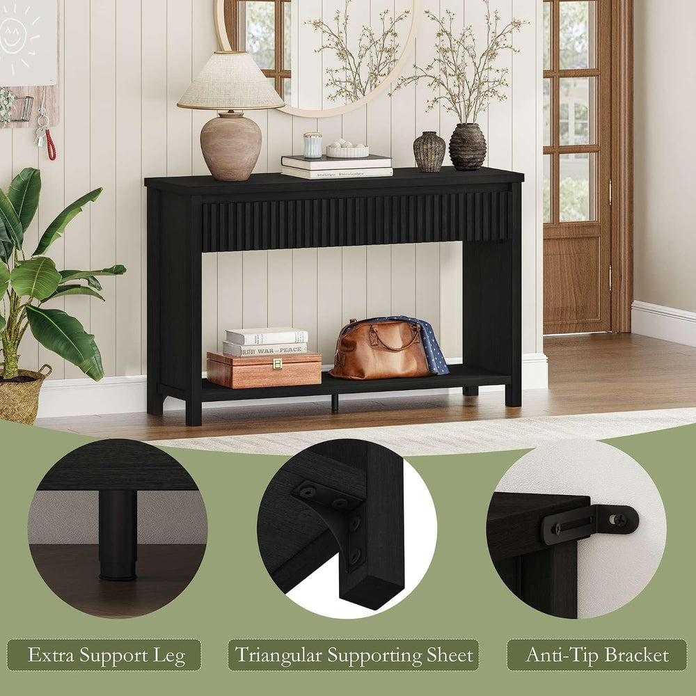 BON AUGURE Black Console Table for Entryway, 47" Entryway Table with Dra...