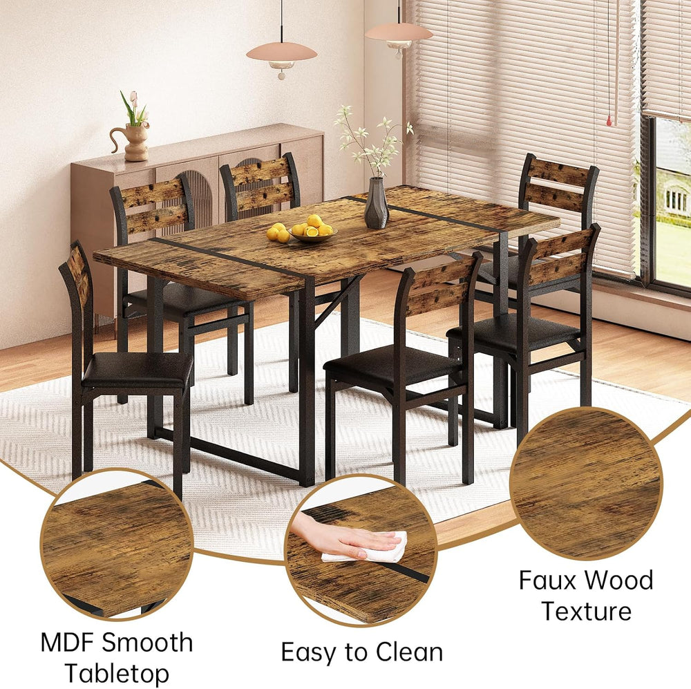 Recaceik 7-Piece Dining Table Set with 6 Chairs, 55" Wooden Kitchen Tabl...