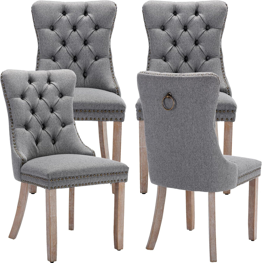 Grey Mid Century Modern Dining Chairs Set of 4, Linen Upholstered Kitchen &am...