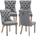 Modern Dining Chairs Set of 4, Tufted Upholstered Dining Chairs with Solid Wood Legs, Grey Linen Fabric Kitchen Chair, Sillas de Comedor, Comfy Kitchen Chair (Gray, Linen, 4Pcs)