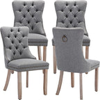 Modern Dining Chairs Set of 4, Tufted Upholstered Dining Chairs with Solid Wood Legs, Grey Linen Fabric Kitchen Chair, Sillas de Comedor, Comfy Kitchen Chair (Gray, Linen, 4Pcs)