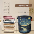 Night Sky Laundry Hamper,Collapsible Laundry Baskets,Stream Fireflies Dirty Clothes Baskets with Handles,Oxford Cloth Hamper for Bedroom,Bathroom,College Dorms, 16"x20"