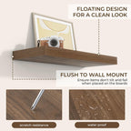 RICHFOCUS 24Inch Floating Shelves for Wall 2 Pack Shelves for Bedroom|Kitchen|Bathroom Wall Mounted Rustic Wood Floating Shelf with Invisible Brackets for Books|Storage|Decor, Walnut